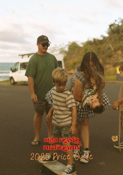 Mother and Son in retro 70s caravan in Byron Bay hinterland