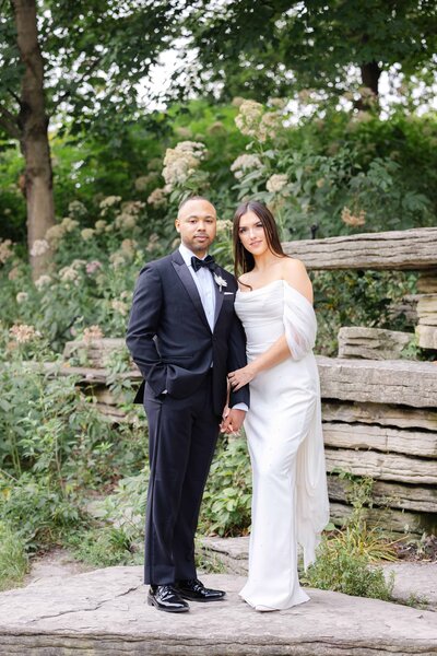 Elegant black tie wedding portrait in Lincoln Park Chicago