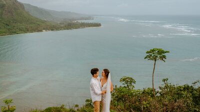 bride and groom embracing