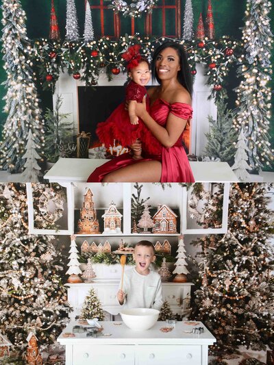 mom little sister and big brother smile at their photoshoot
