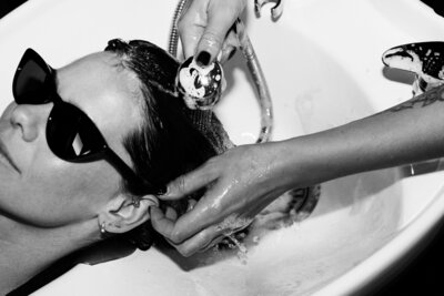 Hair wash and intuitive cutting and styling, showing natural shape and effortless finish.