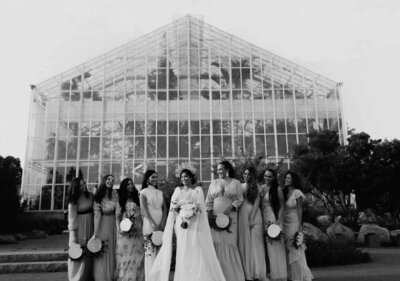 Bride and Bridesmaids in a greenhouse