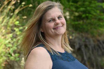 Blonde woman smiling