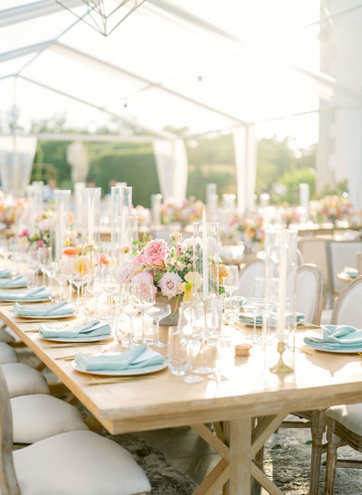 Outdoor rustic Tuscan style wedding reception