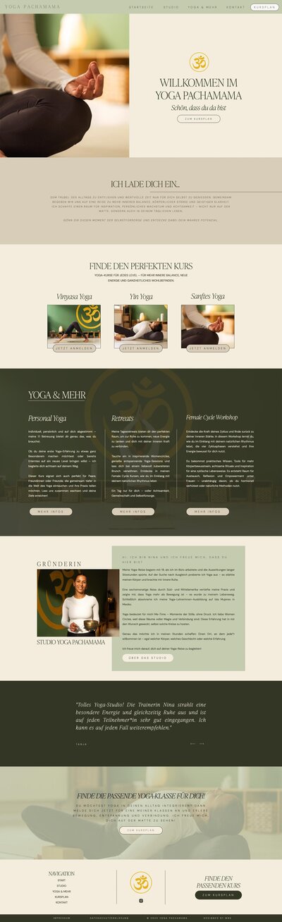 Mockup einer Website für Yogalehrerin Irene, minimalistisch gestaltet