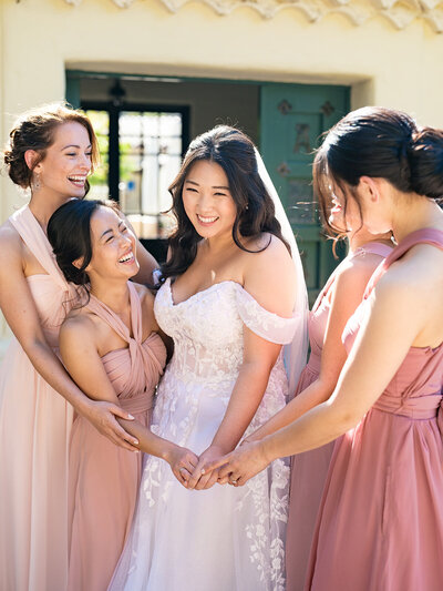 bridesmaids portraits in blush