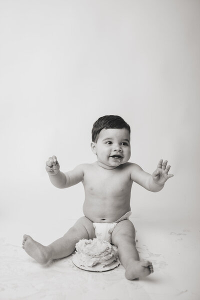 1-year-old milestone session with balloons — joyful Bay Area fine art baby portrait