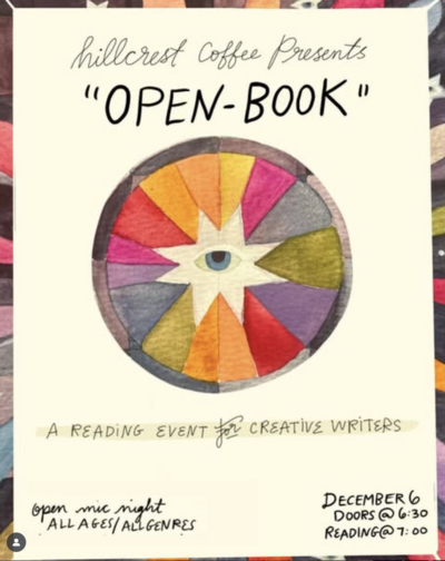 Hillcrest Coffee's Open Book Event Flyer