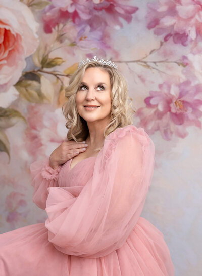 fine art portrait of woman with crown and pink gown near Cibolo