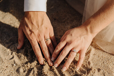 detail shot of wedding rings south florida beach