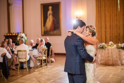 Bride and Groom take their first dance at the Richard Nixon Library Wedding Venue in Yorba Linda, CA