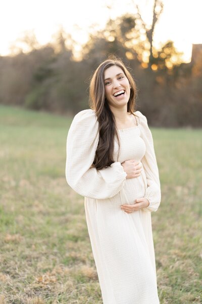 Nashville Maternity Photos of a Mom of Six Wearing a White Dress by Nashville Family Photographer Dolly DeLong