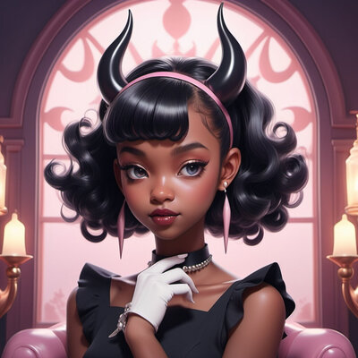 Black haired girl ith horns and gloves