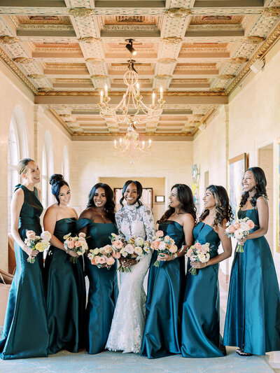 Saint John's Resort bride and bridesmaids in emerald dresses
