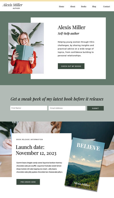 Ipad vertical website mockup of Alexis Miller author site