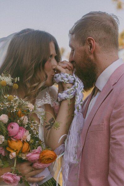 Bride and groom with Idaho landscape Boise wedding photographer