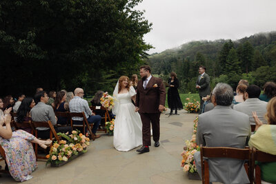 A sweet glance between bride and groom during their wedding at the Faculty Club at UC Berkeley.
