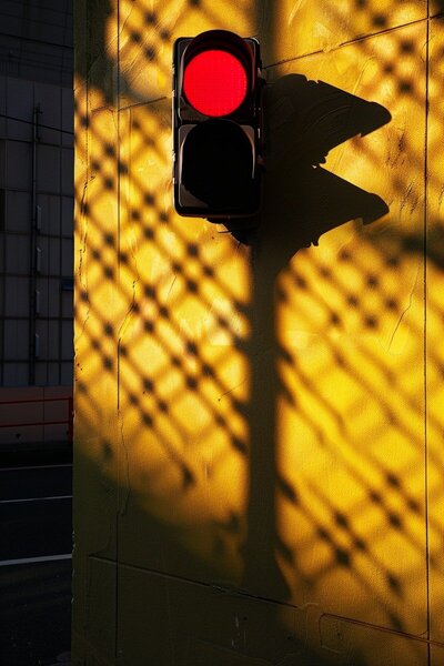 A red light on a yellow background.