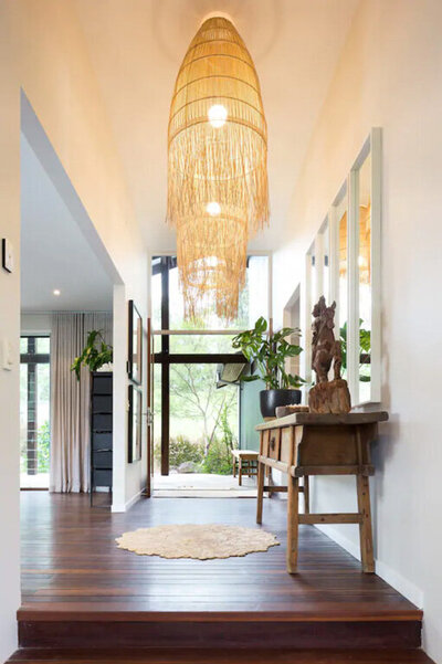 Hallway with two cane lampshades