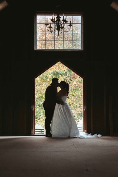 bride and groom married at sunset