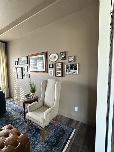 Cozy corner detail showcasing layered textures and thoughtful design.