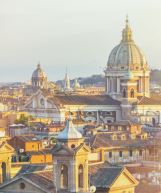 Rome cityscape with historic buildings and rooftops in Italy.