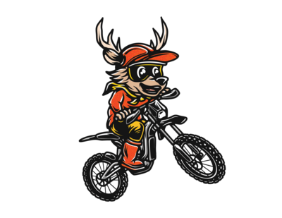 Buck the Dirt-E Bike squirrel riding on his E-Bike