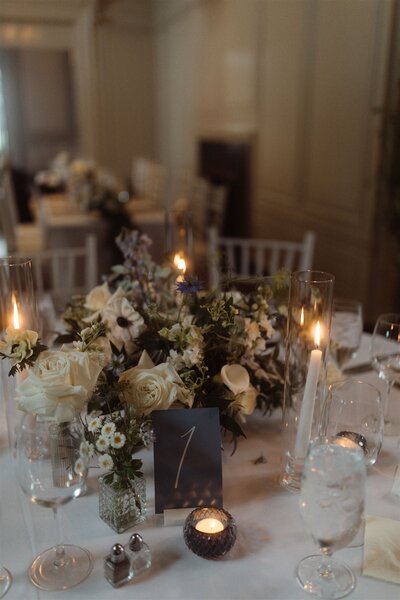 Slate blue wedding table number  with white numeral  for Connecticut wedding at Eolia Mansion