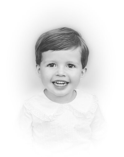 Black and White heirloom portrait of a little boy by Birmingham Heirloom Photographer