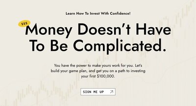 Mac mockup showing the Simple Investing Course. It says "Money Doesn't Have to be complicated."