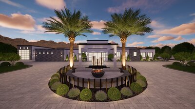 Luxury desert Front & Backyard Design  with custom pool structure  and pergolas.