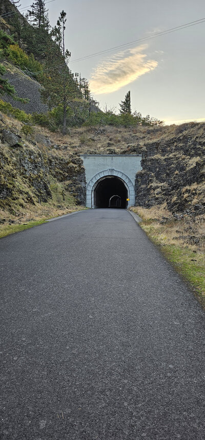 Let The Gorge E-Bike Adventure Rentals  take you through  a piece of local history when riding through a tunnel from the Old Columbia River Highway