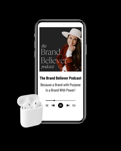 A photo of a podcast mockup for a podcast for Christian women business owners to learn about branding, business, faith and life.