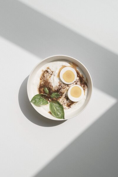 Plate of food on a gray table