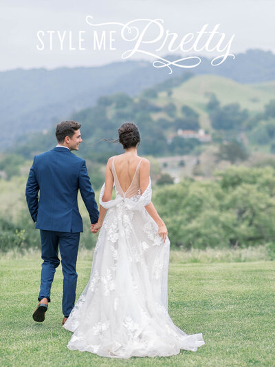 Bride and Groom Walk together at Sunstone Winery Wedding