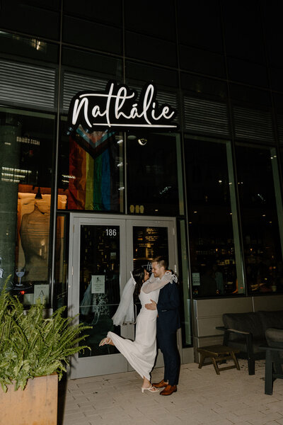 bride and groom at Nathalie Wine Bar Boston
