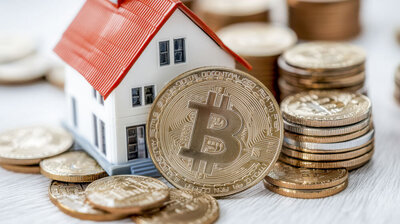 BitCoin in front of a toy house 