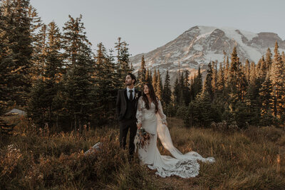 bride and groom portrait during elopement in mt rainier national park