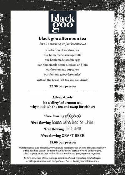 Black Goo Afternoon tea menu