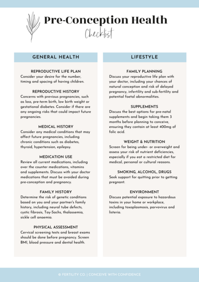 Pre Conception Health Checklist