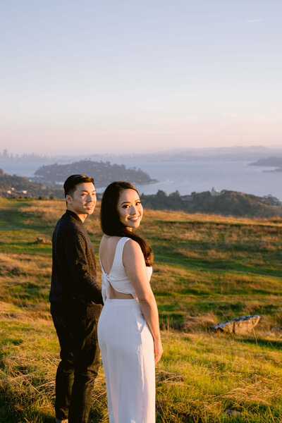 San Francisco Engagement Session with City Views Overlooking Golden Gate Bridge