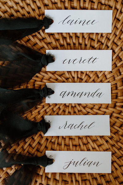 Calligraphy Place Cards with Black Ribbon