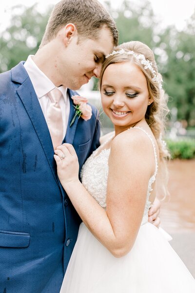 Bride and groom walk up memorial steps at their DC wedding