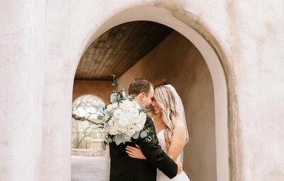 Photo of bride and groom at beautiful venue in Texas