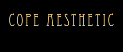 Cope Aesthetic logo in Eccentric Std font and gold color to signify that it is a clickable link on this website. It links to the homepage for Cope Aesthetic (studio).
