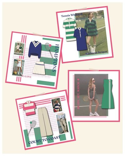 Digital flat sketches and reference images for women's apparel collection design by freelance fashion designer Doreen Apparel.