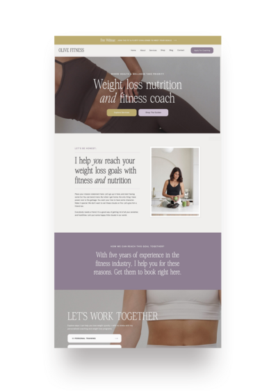 Showit Website Template for Nutrition and Fitness