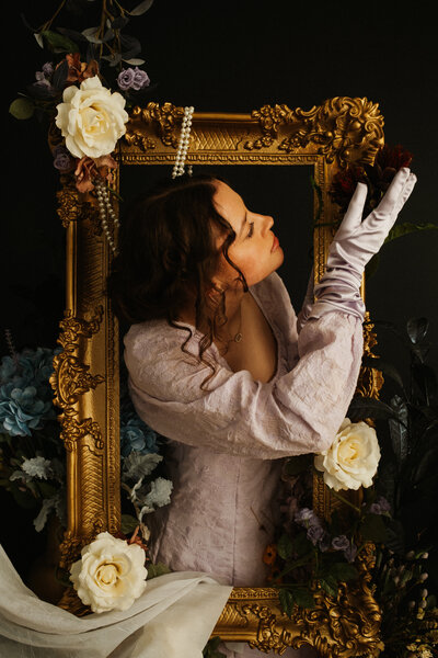 Girl steps out of a vintage frame.