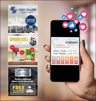 Social media graphics for Community Broadcast Partners in Abilene, TX, featuring local event promotions