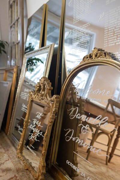 Collection of gold mirrors with calligraphy